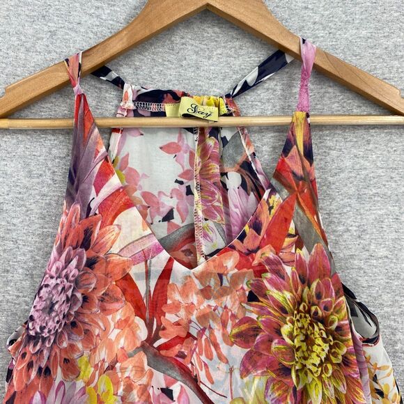 Tyche Blouse Womens Small Floral Pick Sleeveless Silky Top Flowy Sheer Tropical - Picture 5 of 10